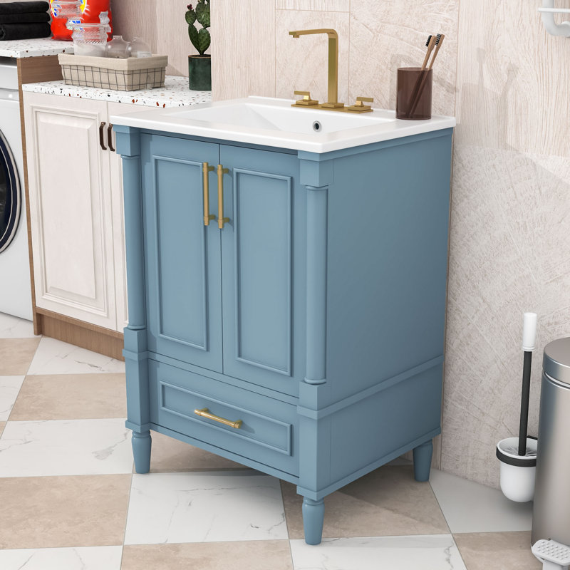 Meuble-lavabo avec lavabo et tablette réglable, Bleu indigo