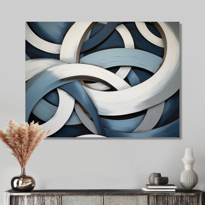 Bleu et blanc tourbillons d'anneaux I - art mural abstrait, salon