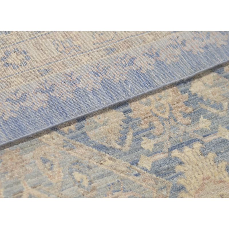 High-Quality Hand-Knotted Light Blue/Beige Area Rug