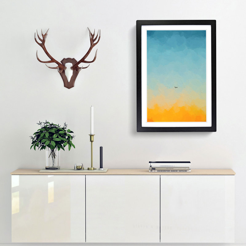 Airplane At Sunset In Abstract - Single Picture Frame Painting, 33cm H x 24cm W x 2cm D, Black Framed