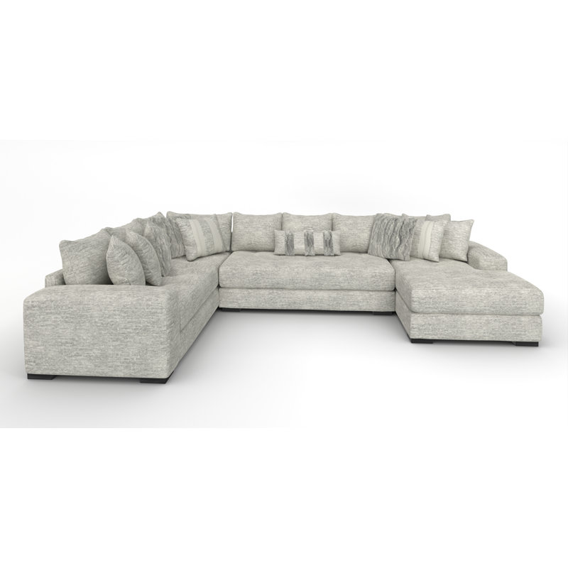 Doneshia 3-Piece Upholstered Teddy Bear Soft Fabric Sectional with Chaise Includes all Pillows as Shown