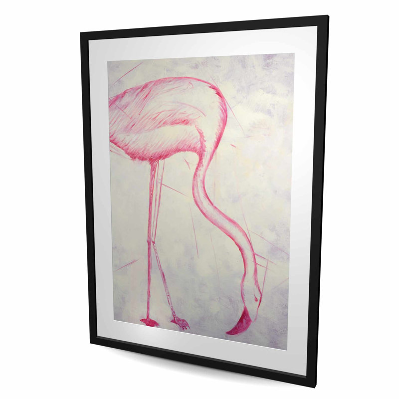 Croquis de flamant rose - animaux gris, reproduction encadrée