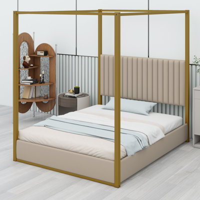 Classic Canopy Platform Bed with Headboard and Durable Frame