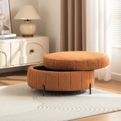 31" W Round Storage Ottoman With Reversible Lid