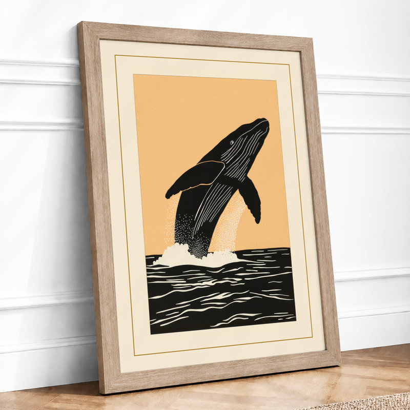 Breaching Whale Coastal - Framed Print, A1 - 84.1 x 59.4 cm, Oak