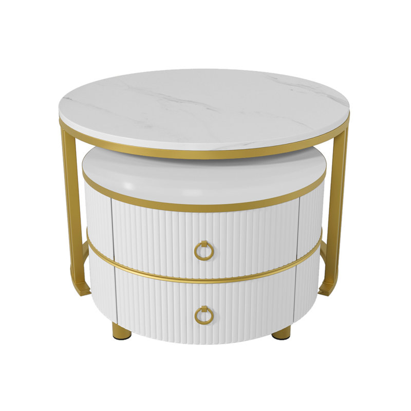 Asbey Coffee Table with Storage, White, White/White Marble