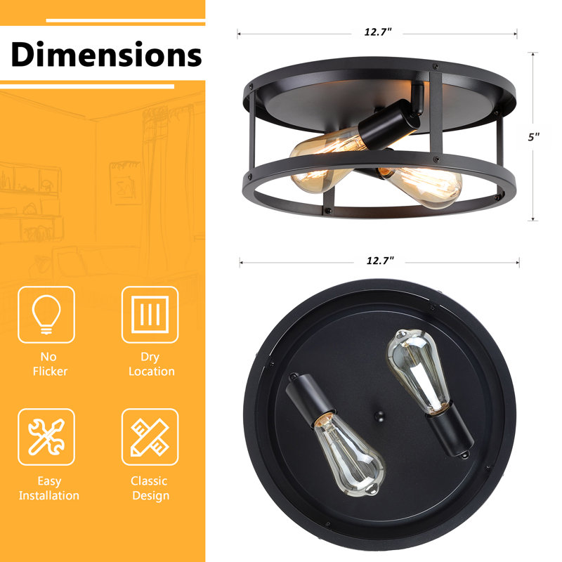 2 Light Farmhouse Flush Mount Ceiling Light-2 Pack (Bulbs Not Included)