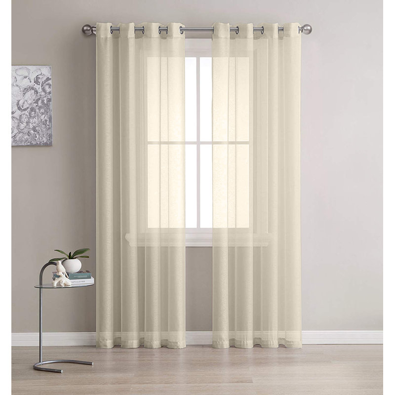 Panneau de rideau semi-transparent avec œillets Karina, Beige, L 54 po x L 108 po