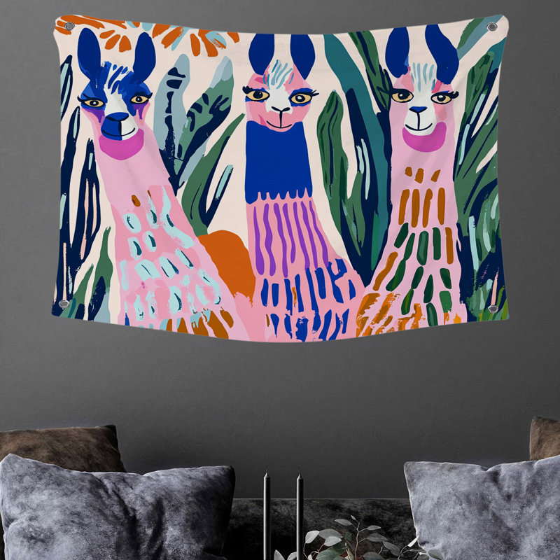 Tapisserie murale lamas - Décoration murale animal, H 88 po x l 104 po