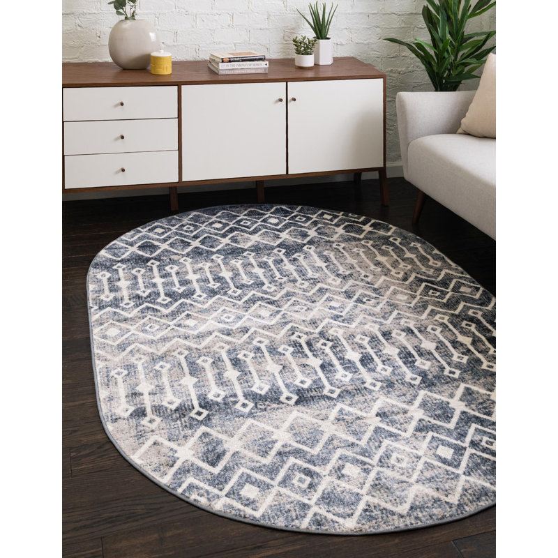 Tapis contemporain bleu Artvin, Ovale 8 pi x 10 pi