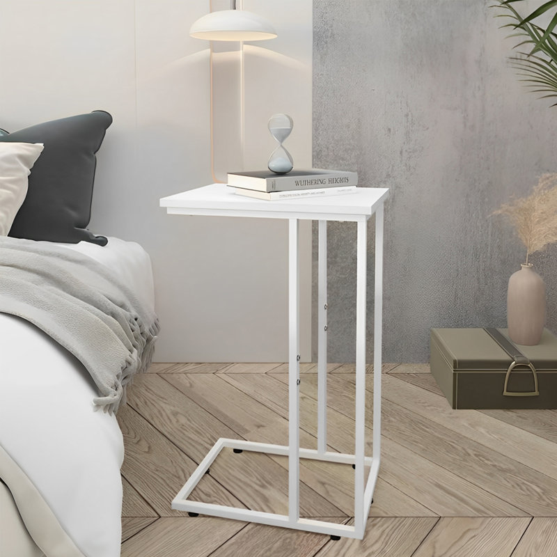 Gilsum Wood C End Table, Side Table with Metal Base for Sofa, Bed Side  , White