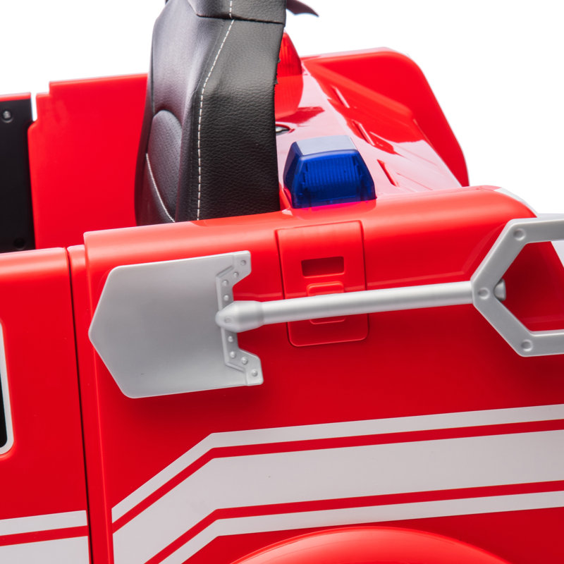 Red 12-Volt Fire Truck Ride-On with Leather Seat