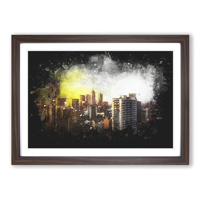 Melbourne Australia Skyline Abstract - Single Picture Frame Print on MDF, Walnut Framed, 24cm H x 33cm W x 2cm D