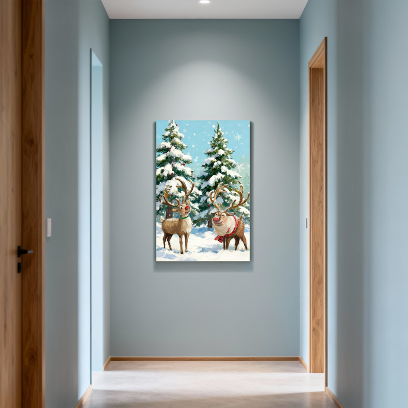 «Christmas Reindeer Christmas Snow Trees Holiday», reproduction d'art sur toile, H 24 po x l 16 po