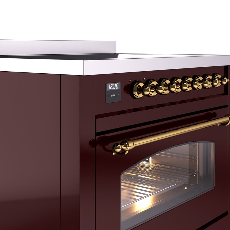 ILVE Nostalgie II Series 36 inch Induction Range with 6 Induction Elements (Glass Door), Burgundy/Brass