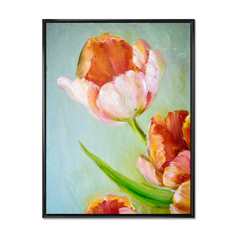 «Vintage Red Tulip», reproduction d'art sur toile encadrée, H 20 po x l 12 po x P 1 po, Toile à cadre flottant noir