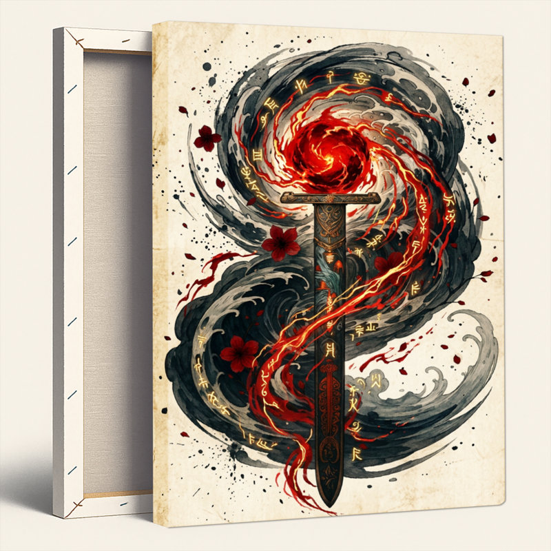 «Sword Flame», reproduction d'art sur toile, ensemble de 1, Toile tendue, 48"H x 36"W