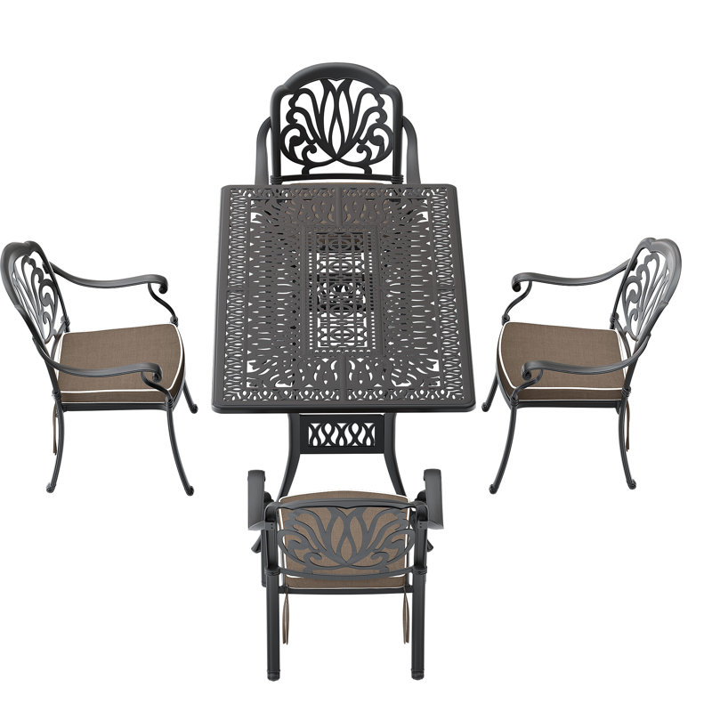 Ensemble de meubles de patio en fonte d'aluminium avec coussins bruns (même SKU: W1710S00085), 4