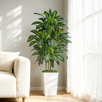 6FT Artificial Dracaena Tree Low-Maintenance Tall Floor Plant for Home Landscaping