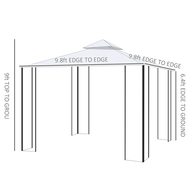 Steel Outdoor Garden Gazebo with Mesh Curtains, 10 x 10 ft