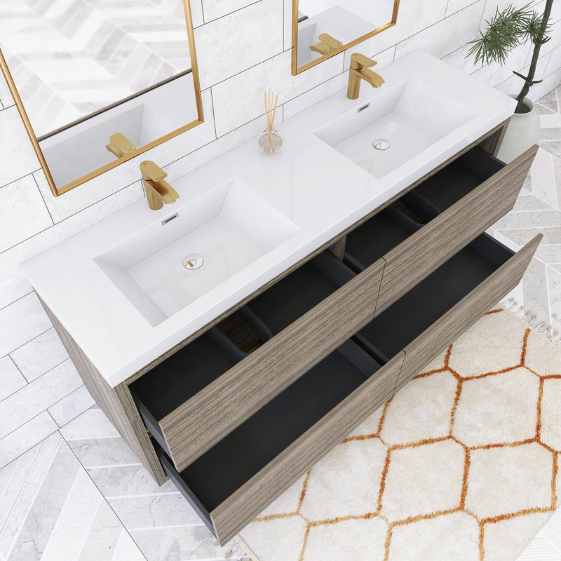 Meuble-lavabo autoportant 71 po avec plateau en résine 71 po, Brun