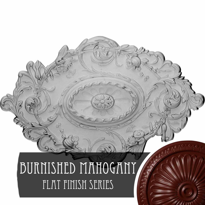 Médaillon de plafond Endurathane, l 30 1/2 po x H 20 po x P 1 1/2 po, finition acajou brossé peint à la main, Acajou brossé