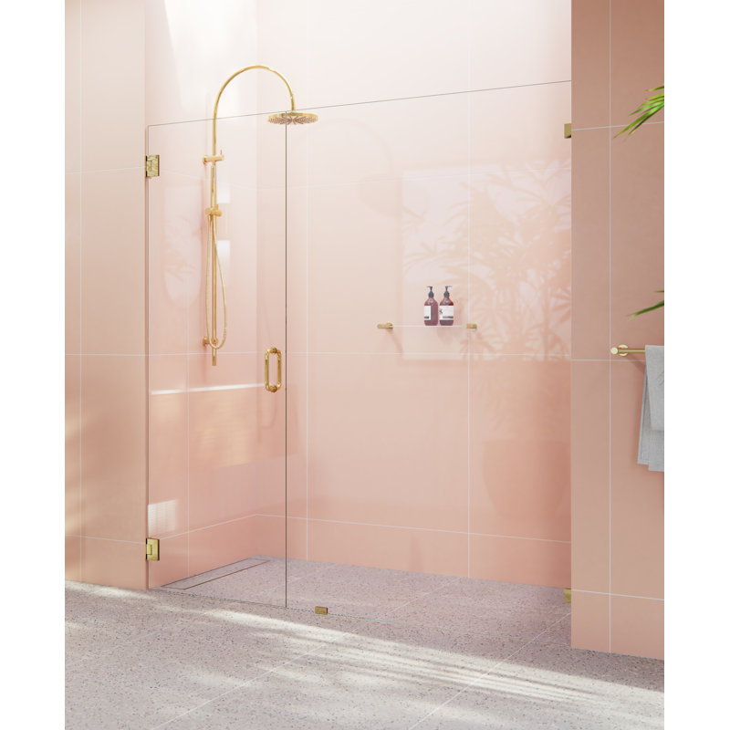 Illume 76.75 in. x 78 in. Fully Frameless Wall Hinge Shower Door, Polished Brass