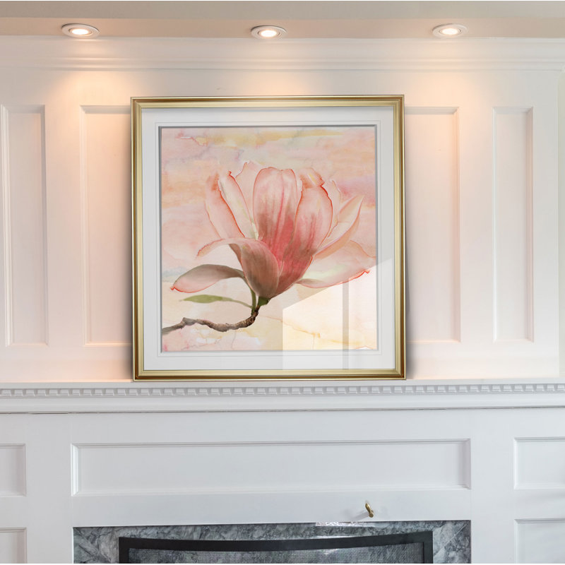 « rêvey magnolia i », peinture, H 16 po x l 16 po x P 2 po, Cadre doré