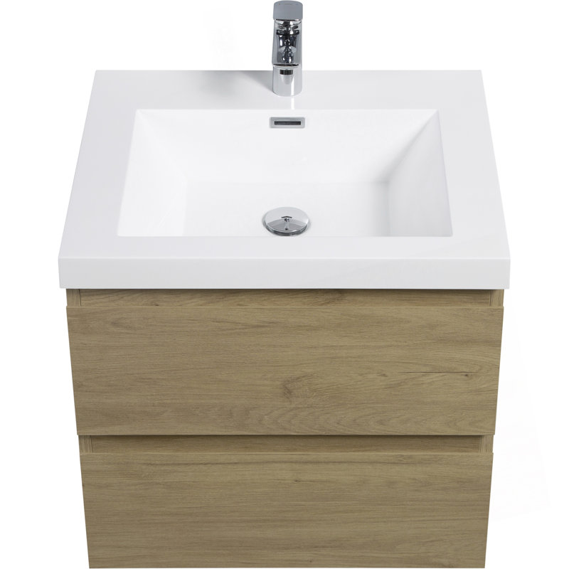 Meuble-lavabo flottant avec lavabo, peu encombrant et fonctionnel pour les salles de bain modernes., Chêne