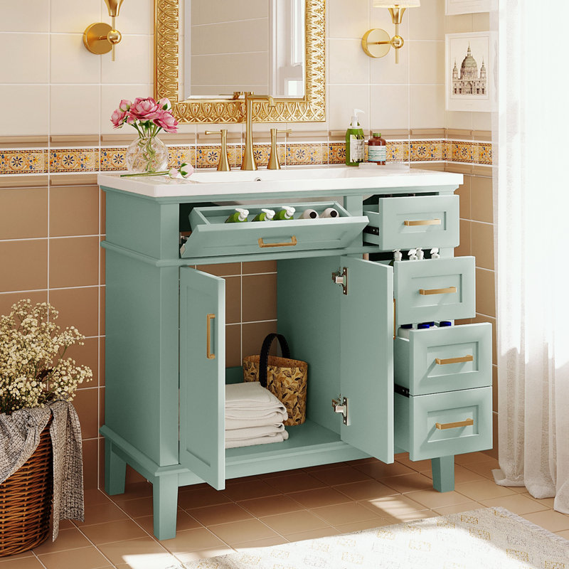 Flavie 36'' Bathroom Vanity with Top, Green