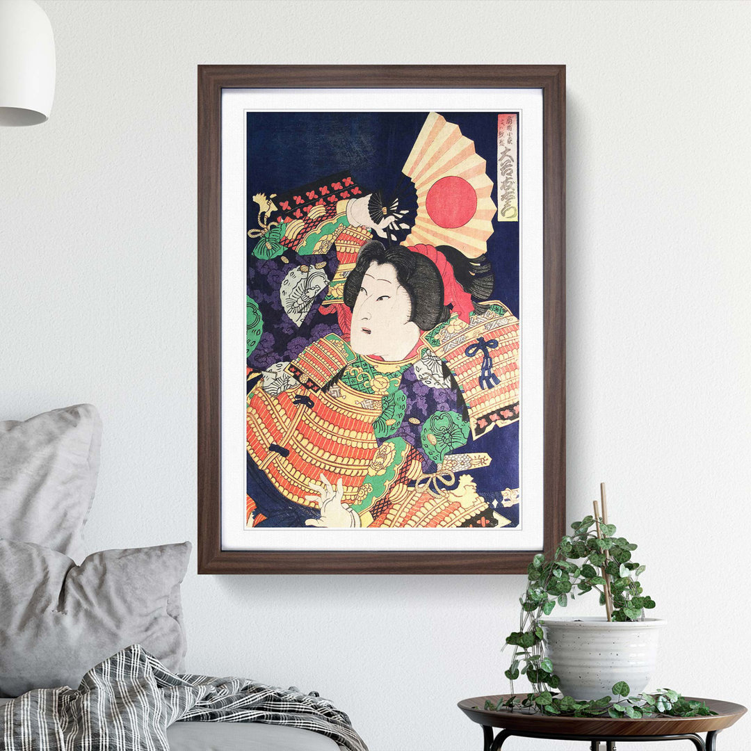 Holding the Fan by Toyohara Kunichika - Framed Print
