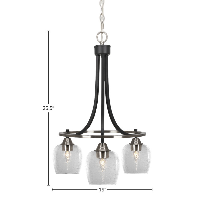 Lustre 3 lumières Paramount illustré avec verre de 6 po, Noir mat/nickel brossé
