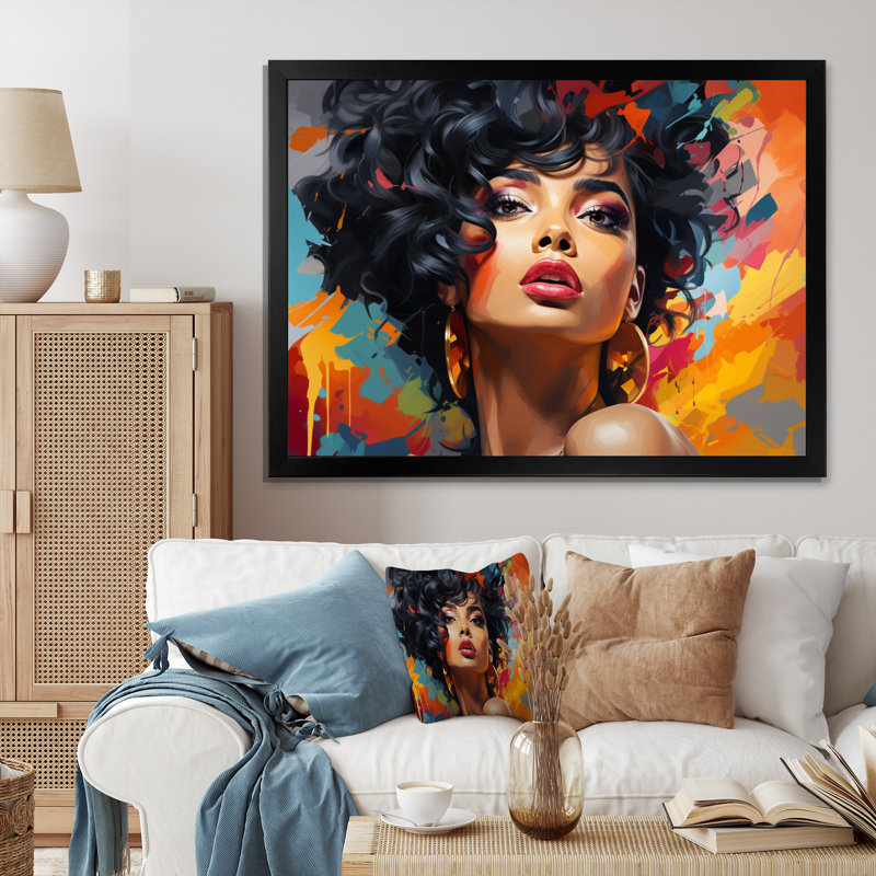 Femme afro-américaine Pop - impression, H 34 po x l 44 po x P 1,5 po, Cadre simple noir