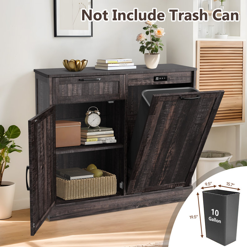 Armoire à poubelle inclinable, armoire à poubelle pour la cuisine, armoire en bois avec poubelle escamotable, Noir