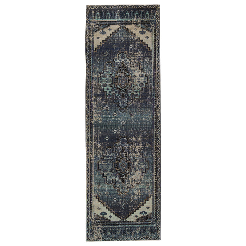 Jaipur Living Cicero Indoor/ Outdoor Medallion Blue/ Gray Runner Rug (2'6"X8'), Runner 2'6" x 8'