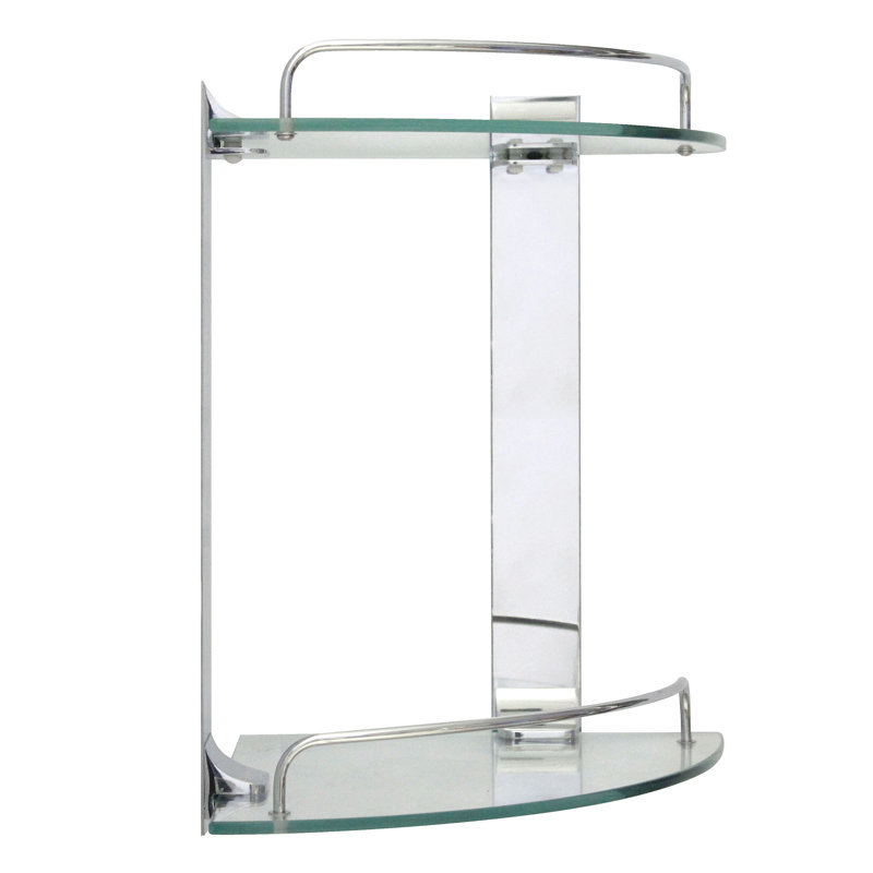 Lolley 2 Piece Triangle Glass Corner Shelf, Polished Chrome