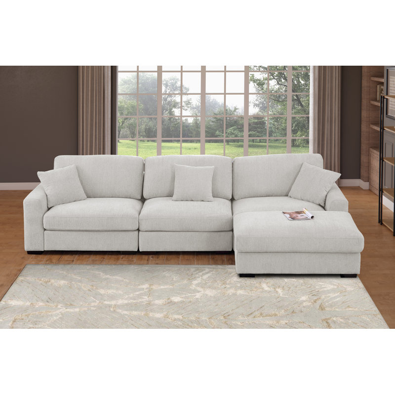 Chenille Modular 5-piece Sectional Sofa, White Polyester