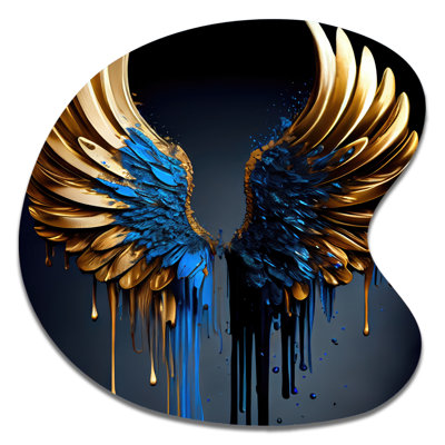 «Blue Wings», art mural en forme d'ange en forme d'aile asymétrique bleue et bleue
