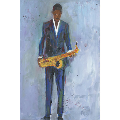 Sax in a Blue Suit 1 Piece Wrapped Canvas Painting
