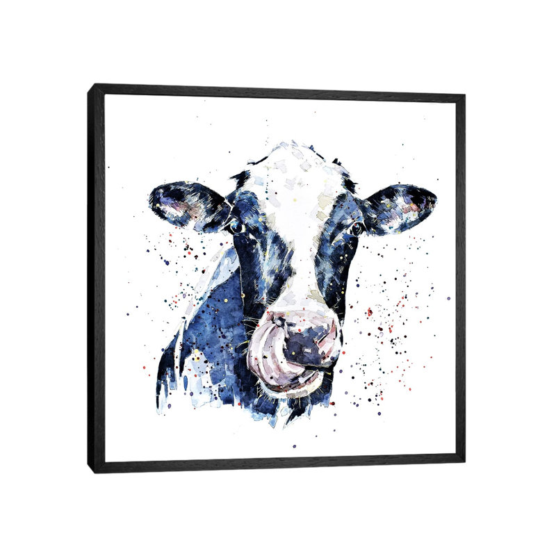 Holstein Cow I - Painting on Canvas, 45.72 cm H x 45.72 cm W, Black Framed