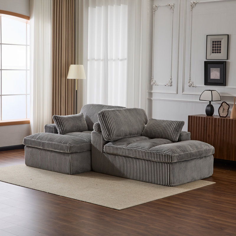 Double méridienne intérieure, canapé-lit rembourré surdimensionné pour l'intérieur, canapé-lit luxueux à assise profonde, causeuse modulaire, causeuse en velours côtelé pour le salon, aucun assemblage requis