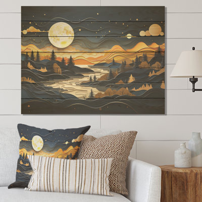 Montagnes jaunes et noires, rivière Serenity III - rivière sur bois