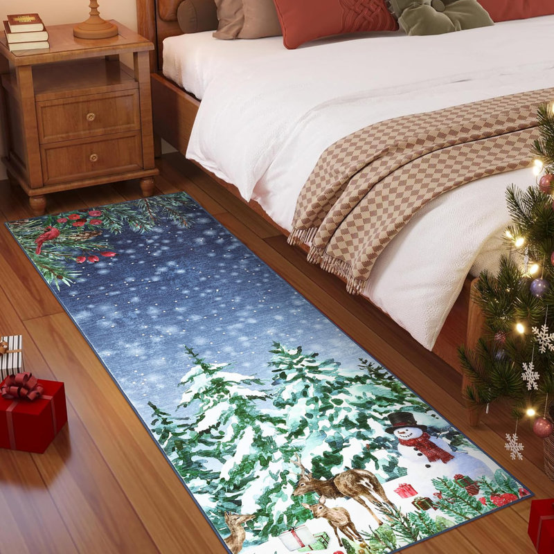 Tapis d'entrée 2 x 6 pi lavable pour tapis d'entrée de Noël à poils courts et antidérapant, Tapis de couloir 2 pi x 6 pi