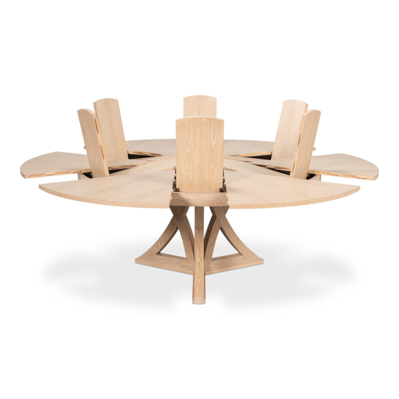 Casual Round Solid Oak Dining Table, Bleached Oak, 30"H x 64"L x 64"W