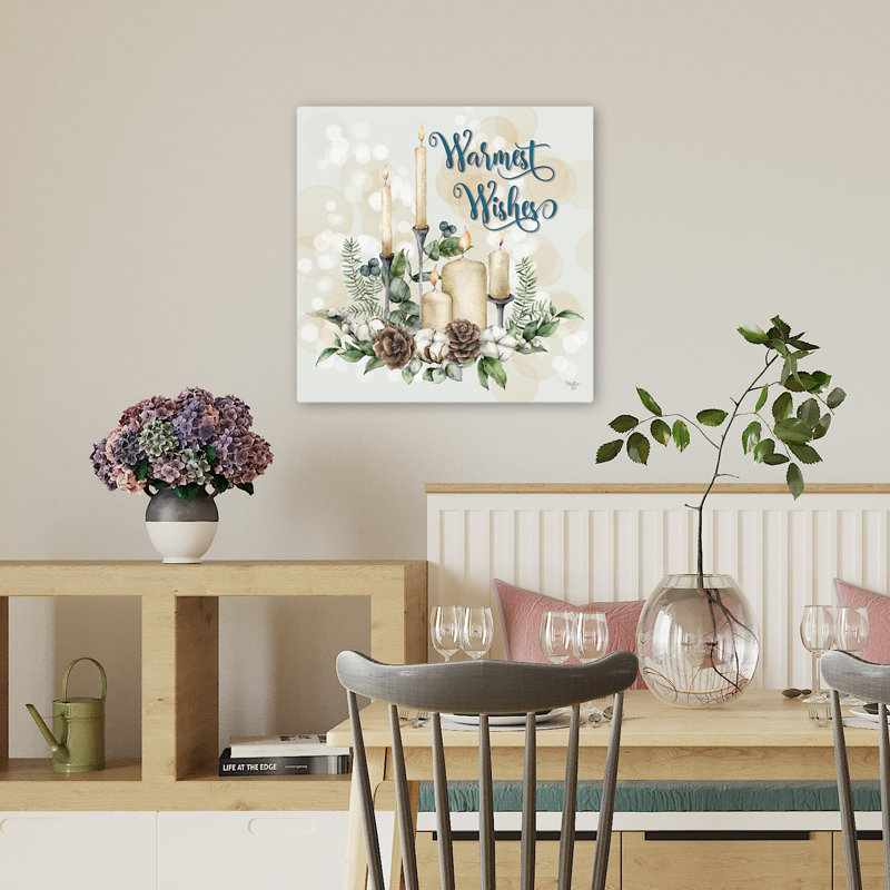 «Warmest Wishes», art typographique floral des Fêtes, H 18 po x l 18 po