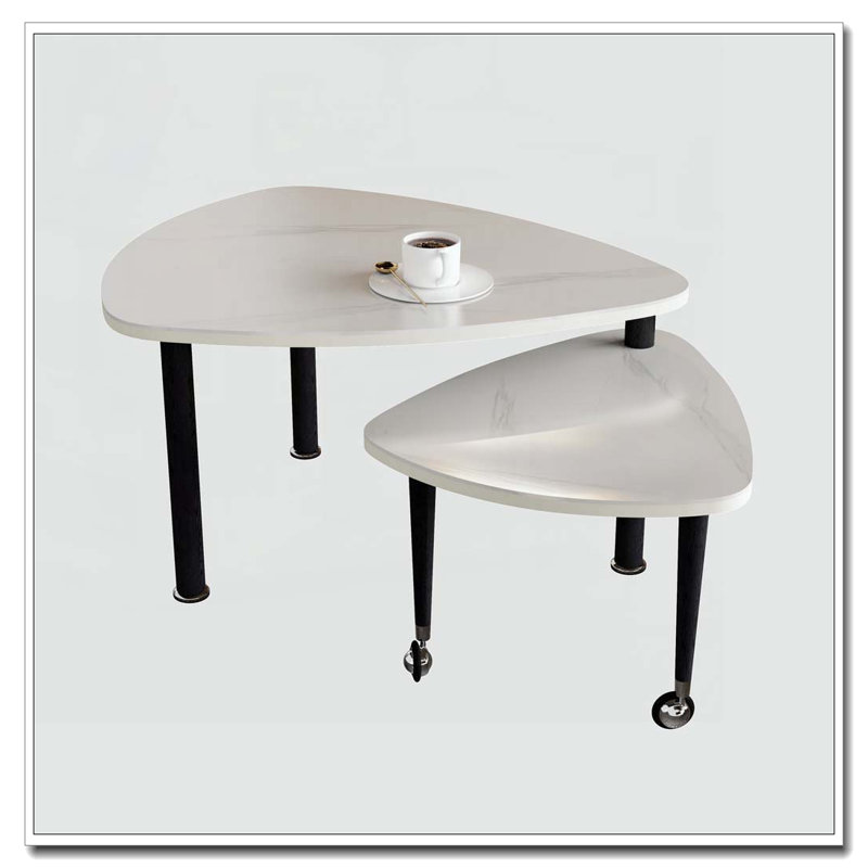Table basse rotative avec pieds en bois d'hévéa massif, Blanc, Noir