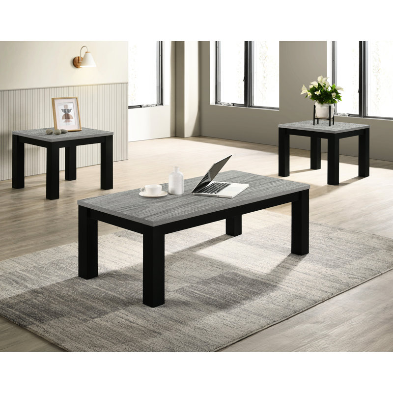 Arrangement chic de table de salon gris noir - 3 tables basses et tables d'appoint en bois