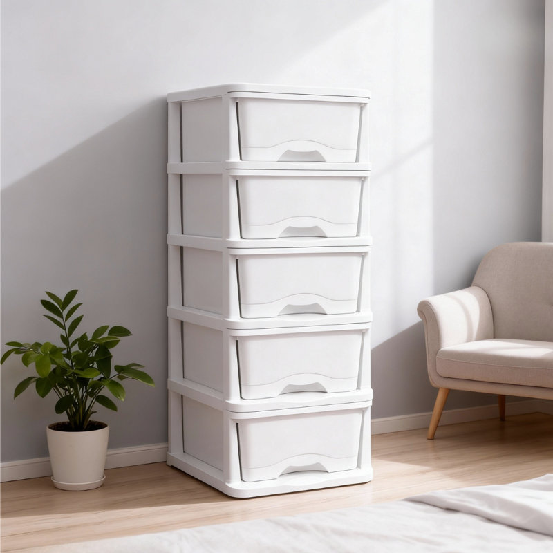 Armoire de rangement en plastique à 5 tiroirs, organisateur durable blanc transparent pour vêtements, chambre à coucher, salle de bain, placard et bureau