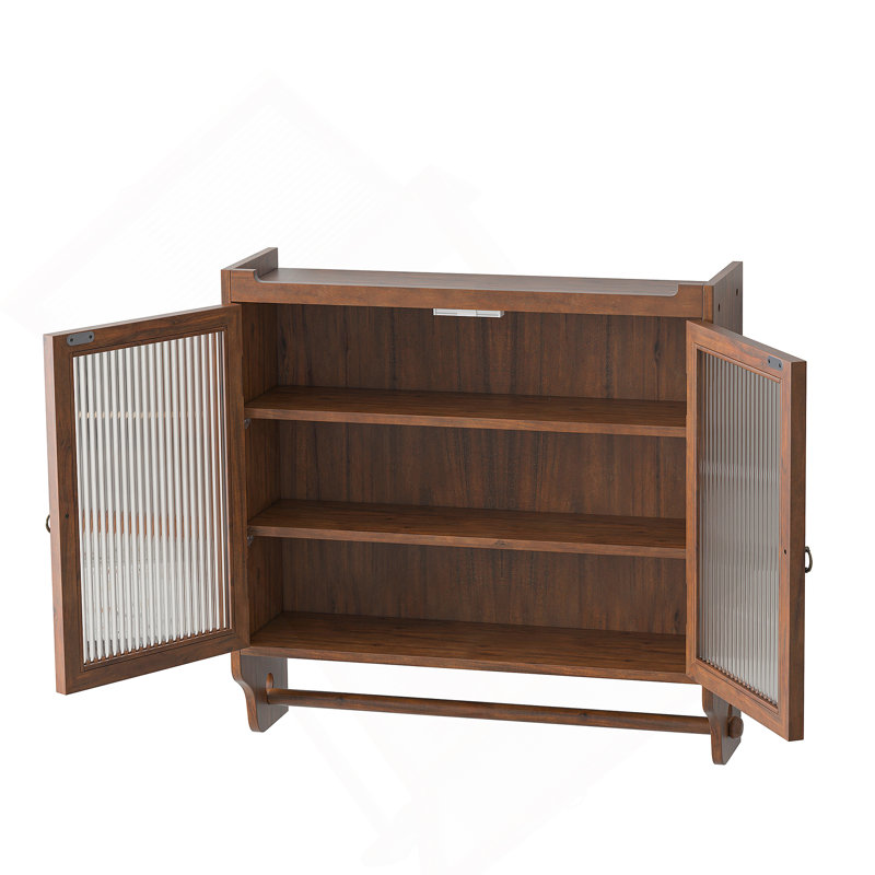 Armoire murale 24,8 po à deux portes avec trois niveaux de rangement, Marron clair