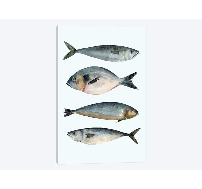 Quatre poissons II, reproduction sur toile tendue, H 18 po x l 12 po x P 1,5 po, Toile tendue, Pas de tapis